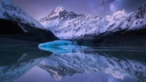 Landscape Nature Photography Mountains Sky Night Nightscape Galaxy Stars Reflection Snow New Zealand 4578x3543 Wallpaper