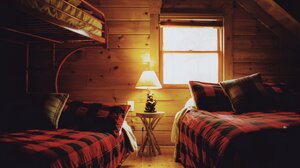 Room Bed Cabin Pillow Lamp Window Interior 2048x1358 Wallpaper
