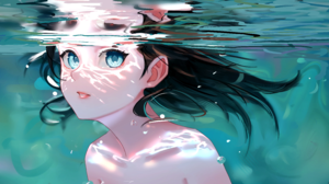 Digital Art Artwork Illustration Women Portrait Long Hair Dark Hair Water Underwater Blue Eyes Looki 4772x2685 Wallpaper