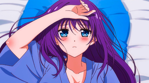 Anime Girls Ao Horie Midara Na Ao Chan Wa Benkyou Ga Dekinai Purple Hair Blue Eyes Blush Lying On Ba 1920x1080 Wallpaper