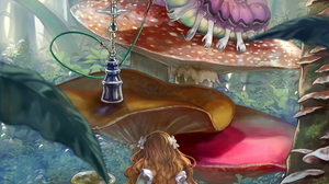 Anime Girls Pisuke Alice In Wonderland Forest Blonde Long Hair Trees Leaves Mushroom Vertical Rear V 1500x2121 Wallpaper