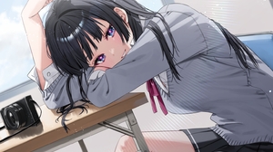 Anime Anime Girls Schoolgirl School Uniform Looking At Viewer Smiling Camera Long Hair Sitting Windo 1535x1098 Wallpaper
