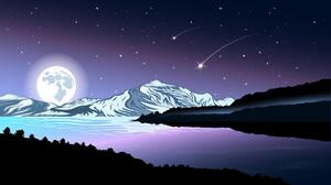 Paisagem Mountains Stars Starry Night Night Water Moon Shooting Stars Reflection Sky 1742x980 Wallpaper