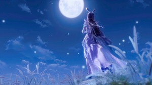 Little Dance Douluo Continent Asian Moon Portrait Display Leaves Night Sky Clouds Long Hair Dress St 2772x4687 Wallpaper