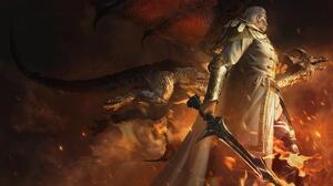 Demons Souls Video Games Video Game Characters CGi Sword Dragon Fire 3840x2160 Wallpaper