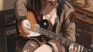 Anime Anime Girls Goldcan Vertical Guitar Musical Instrument Choker Blushing 2362x3146 Wallpaper