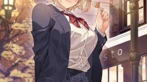 Anime Anime Girls Blonde Clouds Sky Blush Vertical Schoolgirl School Uniform Yellow Eyes Short Hair 1458x2500 Wallpaper