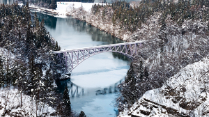 Valley Snow River Japan Bridge 1788x2681 Wallpaper