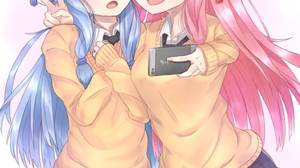 Anime Anime Girls Vocaloid Kotonoha Aoi Kotonoha Akane Blue Hair Pink Hair Long Hair Twins Artwork D 1536x2005 Wallpaper
