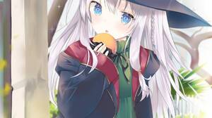 Anime Girls Skirt Portrait Display Long Hair White Hair Blue Eyes Witch Hat Sitting Looking At Viewe 1080x1510 Wallpaper