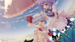 Anime Anime Girls Remilia Scarlet Touhou Izayoi Sakuya Umbrella Sunlight Flowers Sky Clouds Maid Mai 1600x1200 wallpaper