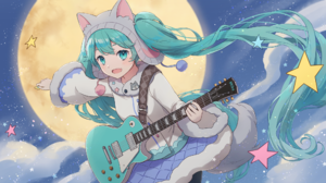 Hatsune Miku Aqua Eyes Aqua Hair Guitar Instrument 2000x1125 Wallpaper