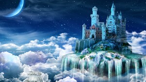 Artistic Castle Cloud Fantasy Moon Sailboat Stars 2560x1920 Wallpaper