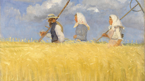 Oil Painting Wheat Scythe Peasants Sky Clouds Headscarf Men Women Grain Traditional Art Painting Art 3700x2824 Wallpaper