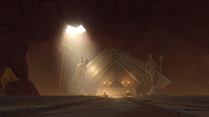 Genshin Impact Sand Rocks Cave Tomb Screen Shot Statue Fantasy Architecture Video Games Lights Anime 2560x1600 Wallpaper
