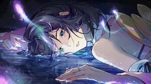 Crow0cc Final Fantasy Yuna Looking Below Heterochromia Blue Eyes Green Eyes Bare Shoulders Lying Dow 2048x1121 Wallpaper