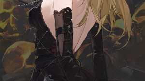 Anime Anime Girls Blonde Long Hair Black Eyes Apples Skull Dress Black Dress Arm Warmers Collar Leas 1500x2919 Wallpaper
