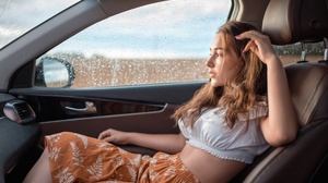 Alina Sabirova Car Vehicle Car Interior Women With Cars Model Dariy Wallenstein Rain Face Profile Sk 2560x1707 Wallpaper