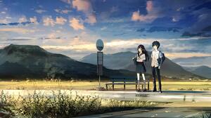 The Tunnel To Summer The Exit Of Goodbye Dark Hair People Sea Mountains Sky Anime Boys Anime Girls S 3506x2160 Wallpaper