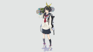 Anime Anime Girls Original Characters Simple Background Artwork Drawing Popman3580 Skateboard Monste 2133x1200 Wallpaper