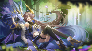 Ao Qi Chuan Shuo Game Characters Anime Anime Girls Pointy Ears Yellow Eyes Wings Animals Wolf Heels 3499x1440 Wallpaper