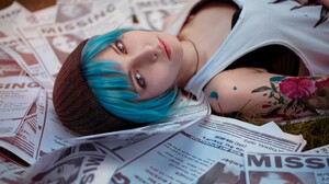 Cosplay Life Is Strange Chloe Price Women Blue Hair Tattoo Hat Cyan Hair 6016x4016 Wallpaper