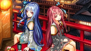 Anime Anime Girls Voiceroid Kotonoha Aoi Kotonoha Akane Long Hair Twins Blue Hair Pink Hair Artwork  4460x3153 Wallpaper