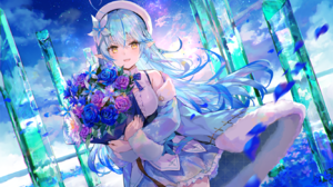 Pixiv Anime Petals Bouquet Looking At Viewer Pointy Ears Anime Girls Virtual Youtuber Hololive Yukih 1333x1033 Wallpaper