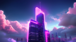 Ai Art Science Fiction Skyscraper Clouds Skyline Purple Building Sky 2912x1632 Wallpaper