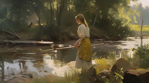 Ai Art Women Painting Anders Zorn River Landscape Water 3854x2160 Wallpaper