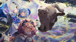 Anime Pixiv Anime Girls Umbrella Animal Ears Cats Animals Leaves Water Reflection Puddle 1664x1189 Wallpaper