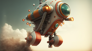 Ai Art Robot Spaceship Takeoff Retro Style Clouds 3060x2048 Wallpaper