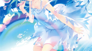 Anime Anime Girls Aqua Hair Long Hair Bubbles Dress Blue Dress Sun Dress Barefoot Landscape Shouna M 1702x2400 Wallpaper