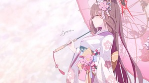 Anime Girls Anime Blue Archive Fox Girl Fox Ears Umbrella Flower In Hair Kimono 9367x7022 Wallpaper
