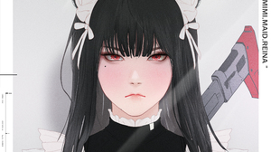 Park JunKyu Anime Girls Anime Red Eyes Black Hair Animal Ears Maid Outfit Cat Girl Maid 2500x2500 Wallpaper