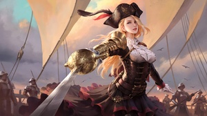 Artwork Fantasy Art Women Pirates Blonde Wenfei Ye 3840x2160 Wallpaper