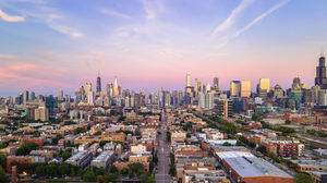 Chicago Drone Drone Photo Aerial City Skyline Sunset 7451x3687 Wallpaper