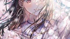 Sakura Artist Vertical Anime Girls Cherry Blossom Brunette Long Hair Pink Eyes Earring Sweater Smili 1764x2508 Wallpaper