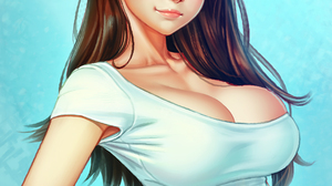 Anime Girls Brunette Anime Original Characters Brown Eyes White Tops Jeans Smiling 2D Artwork Drawin 3230x4186 Wallpaper