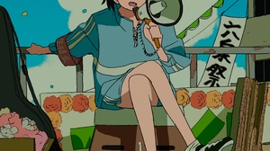 Anime Komugiko2000 Anime Girls Portrait Display Legs Crossed Microphone Sky Confetti Short Hair Look 2892x4096 Wallpaper