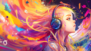 Ai Art Illustration Women Headphones Music Colorful 4579x2616 wallpaper