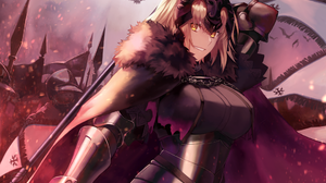 Fate Grand Order Anime Anime Girls Smiling Armored Armor Yellow Eyes Blonde Fate Series Jeanne DArc  1920x1600 Wallpaper