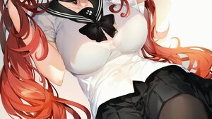 Redhead Black Pantyhose Anime Anime Girls Red Eyes Skirt Black Skirts School Uniform Schoolgirl 1393x2048 Wallpaper