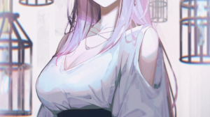 Anime Anime Girls Pink Hair Pink Eyes Cages Necklace Looking At Viewer Long Hair Portrait Display Ea 1080x1782 Wallpaper