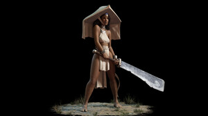 Omar Hesham ArtStation Women Fantasy Art Fantasy Girl Women With Swords Barefoot Black Background Si 3840x2160 Wallpaper