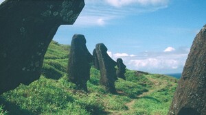 Film Grain Nature Green Plants Summer Moai Easter Island 1839x1034 Wallpaper