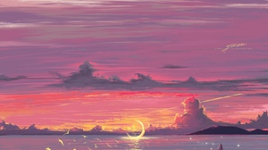 Landscape Moon Sunset Water 3500x2300 Wallpaper