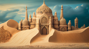 Ai Art Sand Castle Mosque Sand 2688x1536 Wallpaper