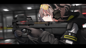 Anime Girls Gun Skin Video Game Characters Red Eyes Police Women Gray Hair Weapon Gun Headphones Glo 4725x2935 Wallpaper