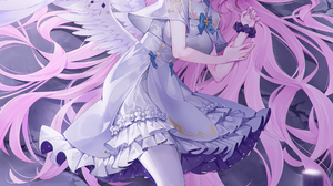 Anime Pixiv Anime Girls Portrait Display Long Hair Dress Heels Wings Lying On Side Lying Down Bow Ti 2000x3000 Wallpaper